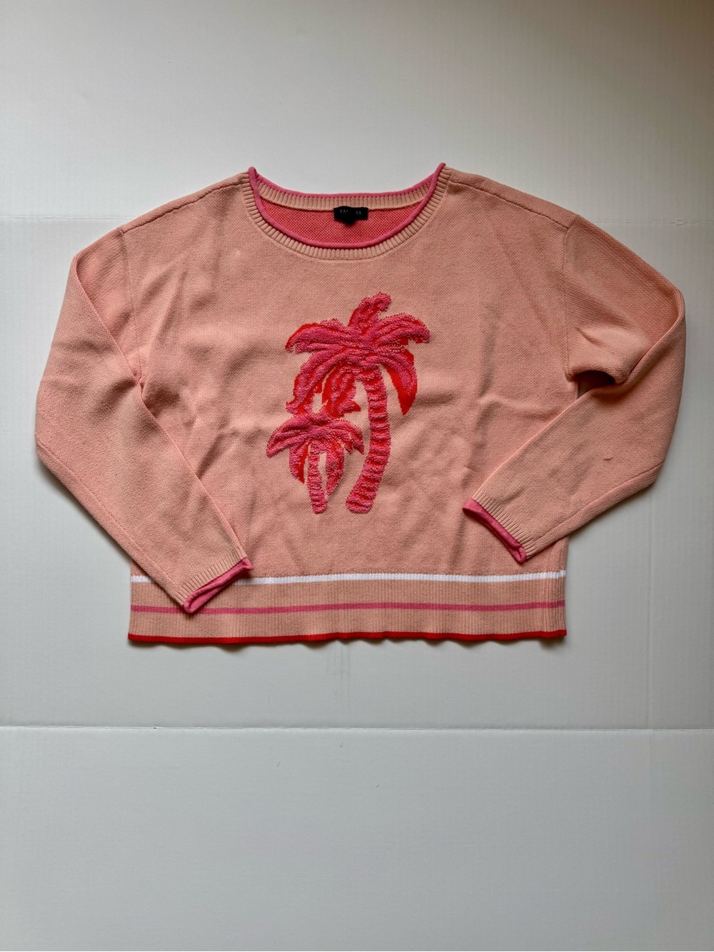 Talbots Peach Pink Palm Tree Sweater